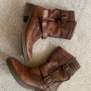 Clarks Brown Leather Ankle Boots with Buckles